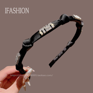 水钻字母布艺发箍女韩国2025新款 发卡发饰 高颅顶洗脸压发头箍时尚