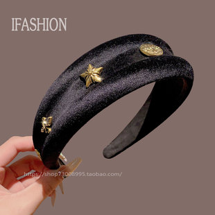 复古韩系2025新款 高级高颅气质丝绒星星发箍发饰洗脸发夹头箍发卡