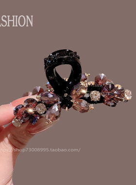2025新款时尚水晶抓夹女高级感后脑勺盘发夹网红百搭发抓气质头饰