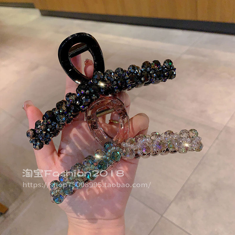2024新款高端盘发鲨鱼抓夹大号头饰精致时尚双排水晶轻奢发夹发饰