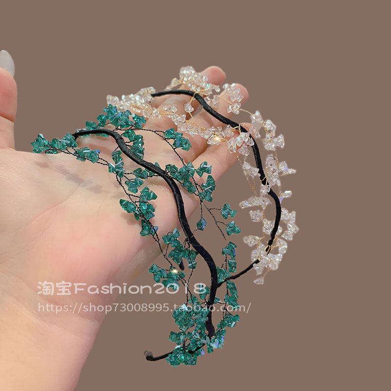 夏季闪钻发箍手工编织网状森系超仙绝美清新复古精致串珠碎发发饰