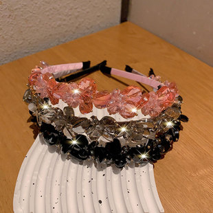 2024新款 头箍宴会超仙发饰头饰 镶钻发箍暗黑色系黑色水晶轻奢时尚