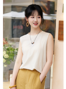 忘城A1296座/暮色流沙/夏季60支新疆长绒棉无袖背心女圆领T恤上衣