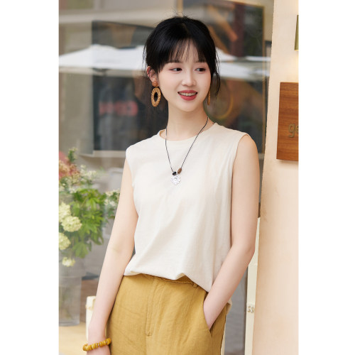 忘城纯棉无袖背心女圆领T恤上衣