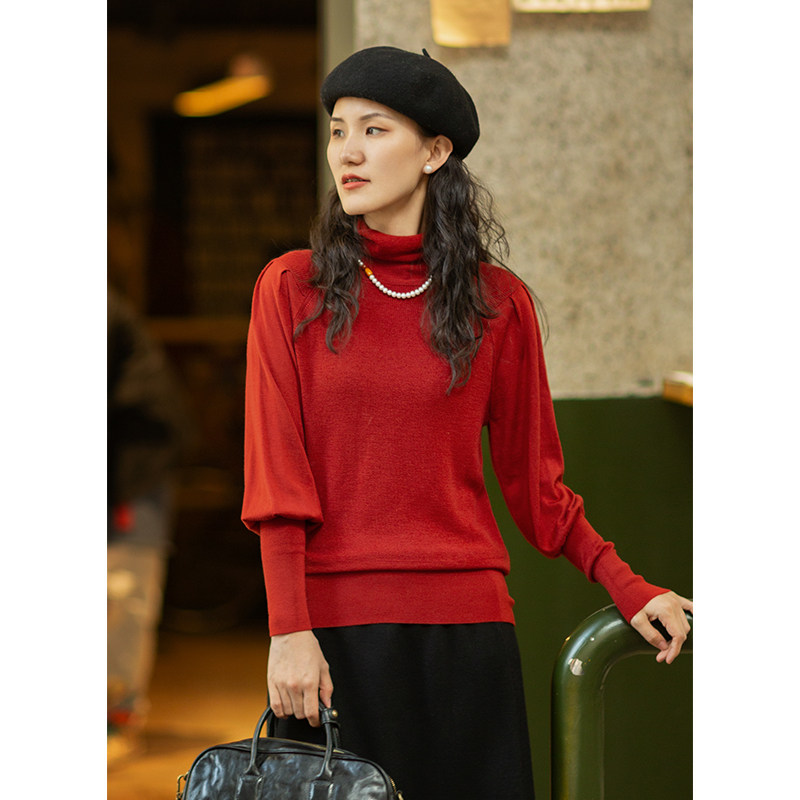 忘城M1004座/冬日的浪漫/2022冬法式堆堆领落肩袖48支羊毛打底衫,女装/女士精品,毛衣,淘宝优惠券,粉丝福利购,淘宝优惠卷