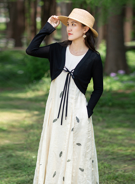 忘城H490座/私有浪漫/2023夏季新款苎麻人棉黑色显瘦百搭针织外套