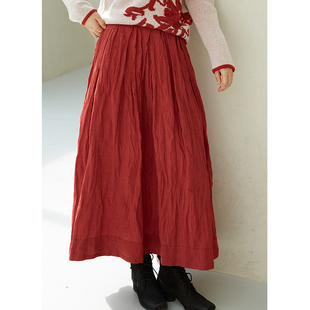 14支色织亚麻红色a字半身裙双层女 秋冬新款 忘城Y553座 红色舞者