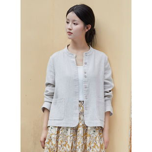 小个子色织亚麻立领开衫 忘城H1284座 春季 新款 上衣外套女 百搭短款