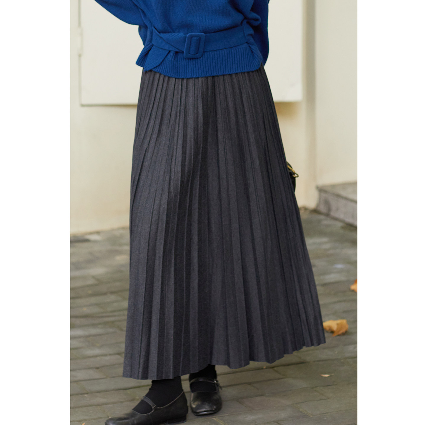 忘城C2017座/灰调/秋冬新款绵羊毛褶皱半身裙深灰色气质百褶裙女