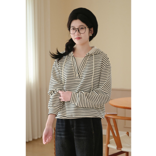 26春新棉混纺条纹连帽卫衣休闲假两件上衣女 缝隙 忘城W232座 光