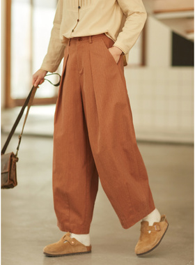 忘城T295座/徜徉恣肆/2024新品60支双纱有机棉半松紧腰萝卜裤女