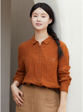 忘城A1006座/春秋新款法国进口14支色织亚麻长袖文艺衬衫减龄洋气