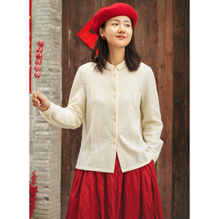 2022秋冬进口澳毛米色针织显瘦文艺衬衫 忘城S755座 棉麻风文艺片