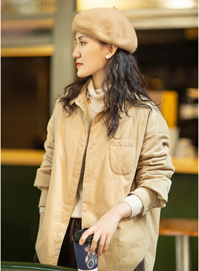 忘城H217座/芦花如诗/2022秋冬新品浅卡其色衬衫式轻便羽绒服女
