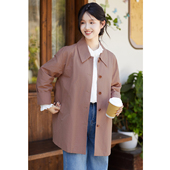 柔雾玫瑰 秋季 新款 忘城T596座 棉混纺气质翻领双层风衣外套中长款