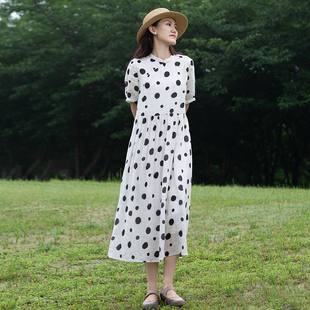 42支苎麻新中式 忘城N307座 新款 2023夏季 波点立领连衣裙 淡雨如墨
