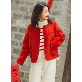 重磅羊毛呢红色短款 2022新年款 圆领毛呢外套 喜上眉梢 忘城H299座