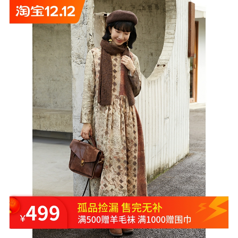 通勤人棉亚麻混纺印花复古