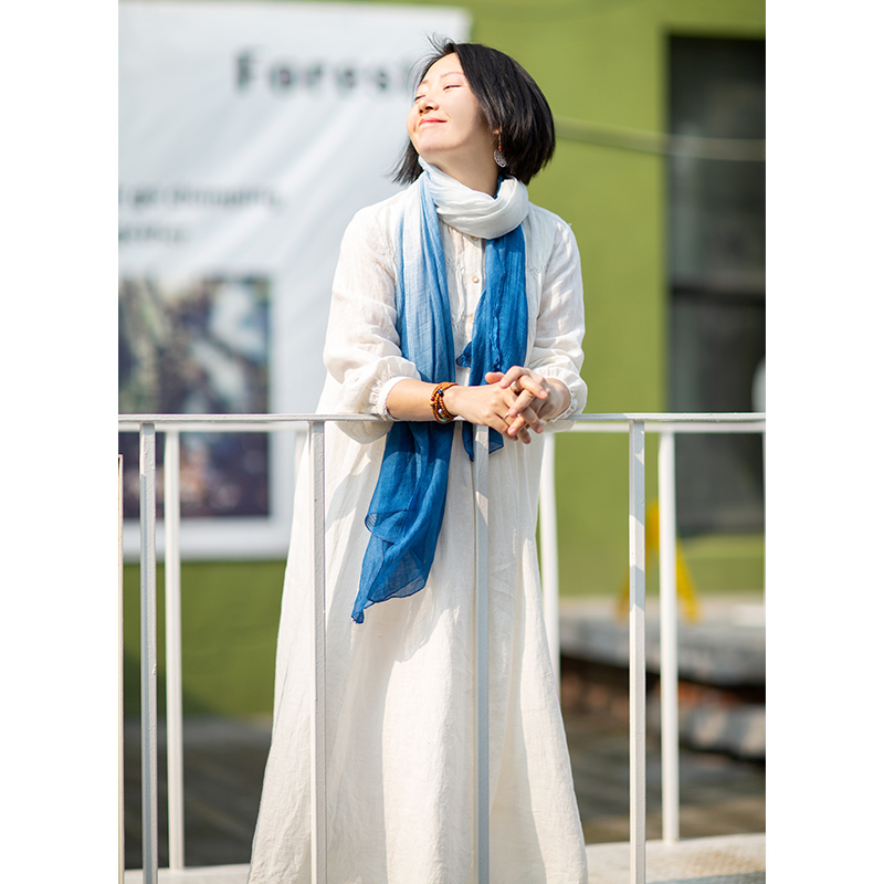 文艺亚麻纯色纽扣百搭