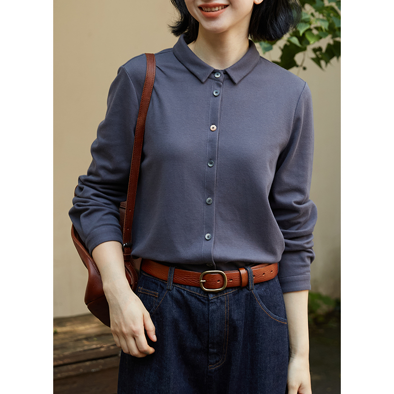 忘城休闲通勤棉氨纶混纺翻领衬衫