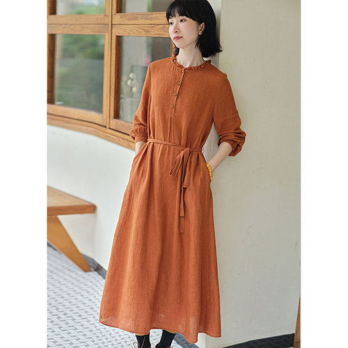 文艺复古全亚麻纯色系带