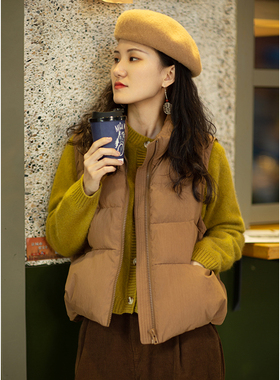 忘城N066座/霜落为秋/2022冬两色95白鸭绒短款廓形立领羽绒马甲