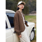 忘城L150座 外套女 21支干洗亚麻咖色小V领衬衫 在山野 2024春款