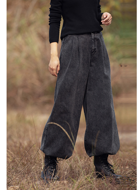 忘城9348座/雪落无声/2020秋冬新款抓绒直筒束脚裤女宽松复古长裤