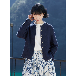 立领百搭舒适短款 忘城H1095座 小个子色织亚麻开衫 新款 外套女 秋季