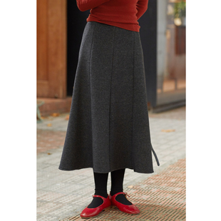 新款 冬季 羊毛醋酸深灰色毛呢半身裙保暖百搭半裙 风 忘城C2035座