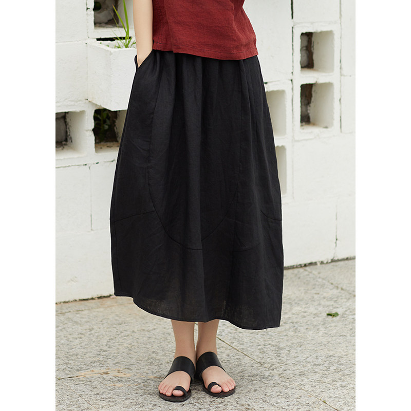 忘城A961座/人间自在/夏季14支法国进口亚麻显瘦遮肉花苞裙半身裙