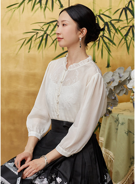 忘城H801座/明月皎皎/24夏季新款100%铜氨丝法式白色防晒绣花衬衫