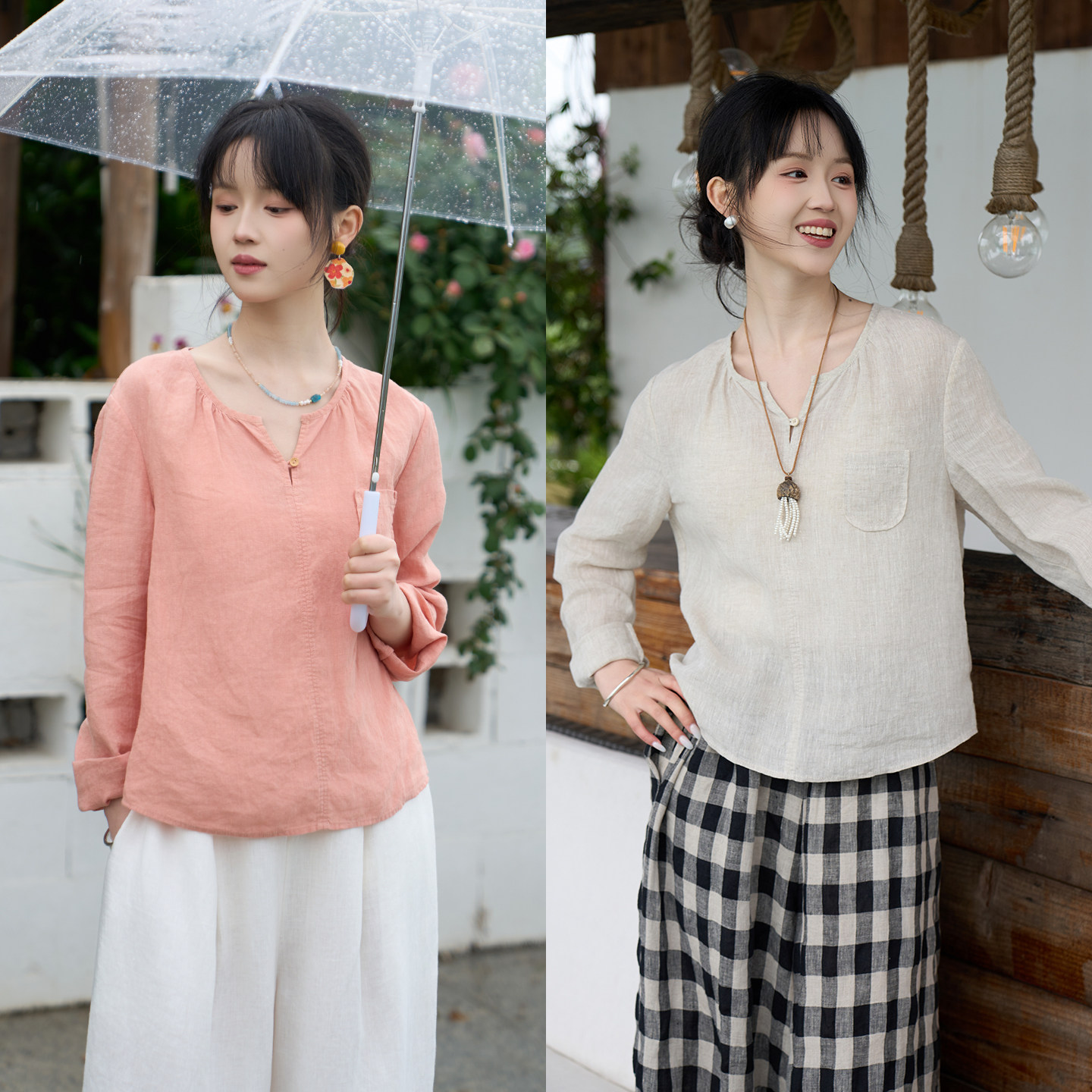 忘城N1041座/去远方/26夏21支干洗亚麻文艺小衫显瘦防晒衬衫上衣
