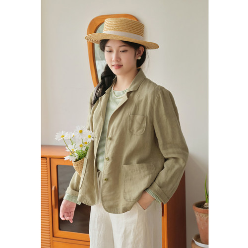 忘城14支亚麻气质西装外套西服