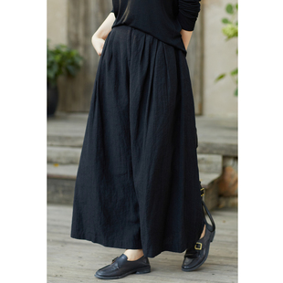 12支干洗亚麻黑色百搭显瘦阔腿裙裤 忘城N859座 新款 秋季 暮色繁花
