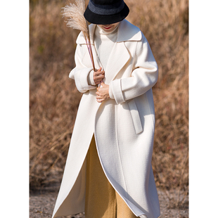 高密肌理感羊毛呢外套双面呢大衣女 2021冬季 忘城M809座 白衣胜雪