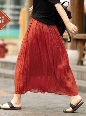 忘城9816座/春夏爆款100极细苎麻半身裙女文艺百搭小个子半裙裙子