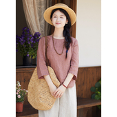 T恤小衫 忘城A938座 上衣 21支色织亚麻圆领插肩五分袖 花间 夏季