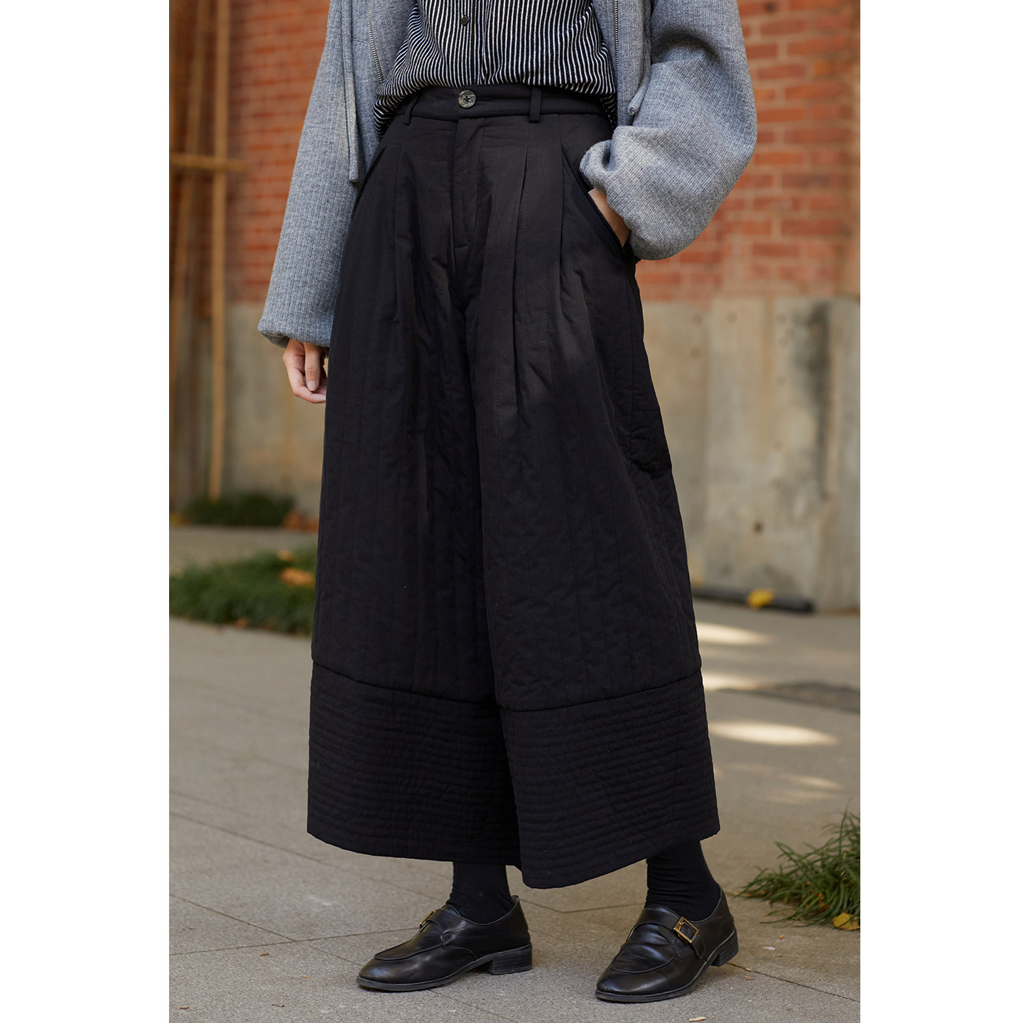 忘城H1422座/地平线之下/冬季新款全棉夹棉加厚保暖黑色拼接裤子,女装/女士精品,休闲裤,淘宝优惠券,粉丝福利购,淘宝优惠卷