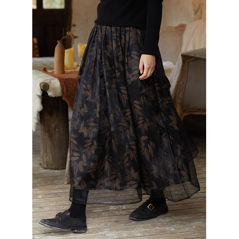 忘城中长款通勤A字裙印花半身裙