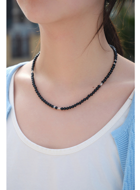 忘城5MM天然黑玛瑙项链女可调节