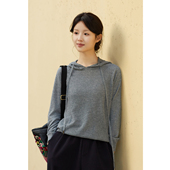 忘城T634座 上衣 100%绵柔羊毛灰色连帽毛衣帽衫 悄然绽放 秋冬新款