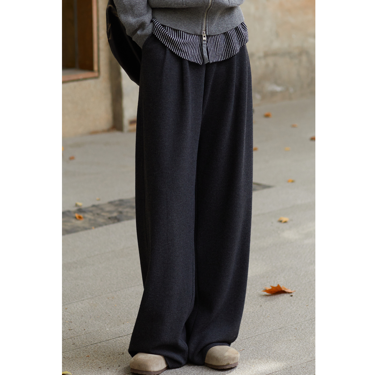 忘城C2031座/喜欢的节奏/冬新款绵羊毛混纺柔软垂坠直筒毛呢裤子