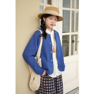 400G重磅棉混纺圆领外套休闲上衣女 26春新款 忘城W225座 穹顶蓝境