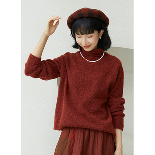 秋冬优质羊毛混纺显白复古红高领针织毛衣 情绪 忘城Y545座 快乐