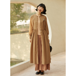 新款 24春季 棉麻混纺深杏色立领连衣裙外套女 歌唱三月 忘城H745座