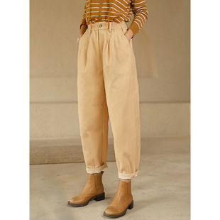 卡其色全棉磨毛斜纹松紧腰哈伦裤 2022秋新款 随风奔跑 忘城C644座