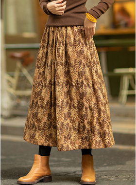 忘城H272座/林间画卷/2022秋冬14支亚麻印花绗棉内里文艺保暖半裙