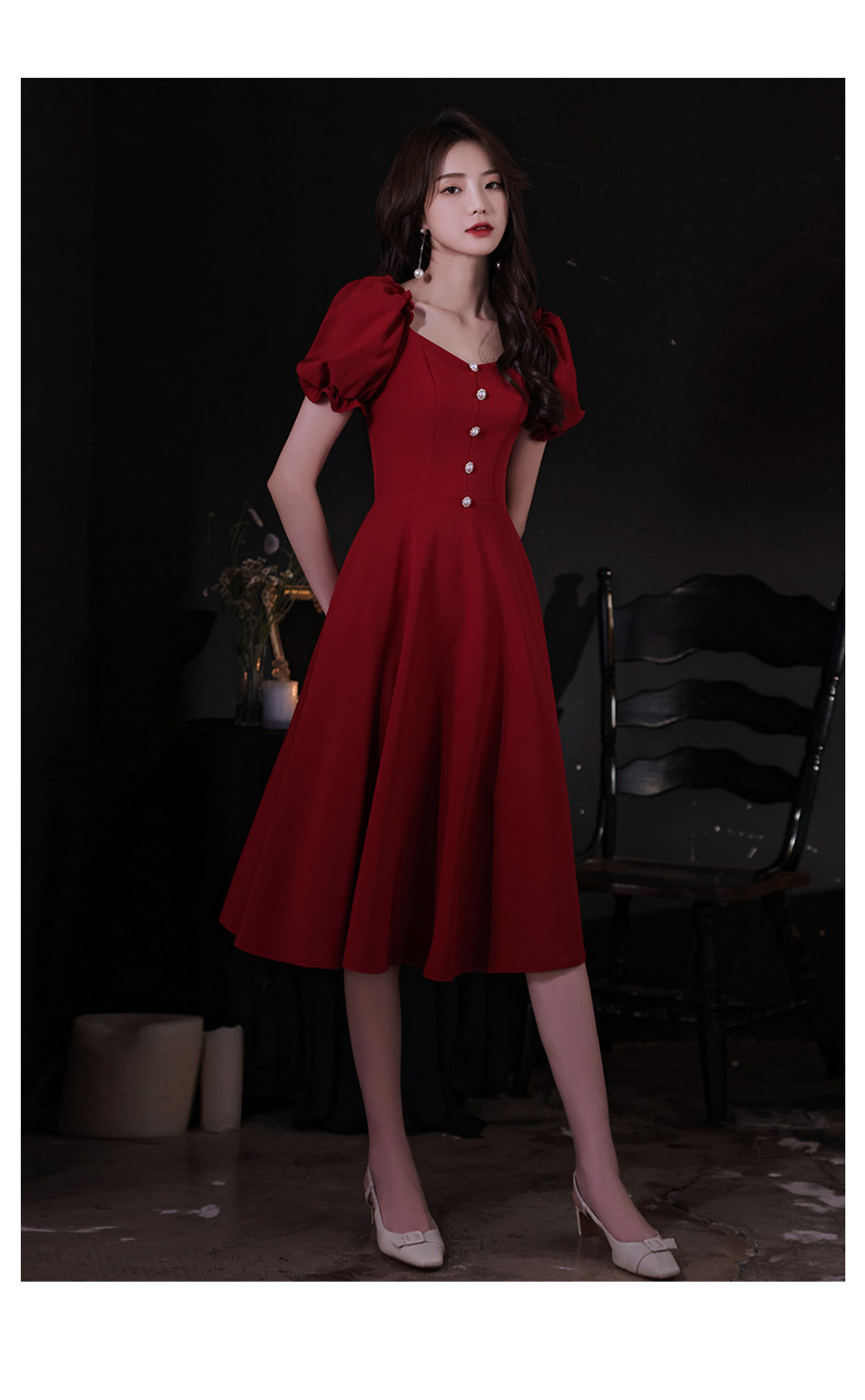 Evening dress for bride, long skirt, fitted, square neckline, with short sleeve, suitable for teen, mid-length Evening dress for bride, long skirt, fitted, square neckline, with short sleeve, suitable for teen, mid-length