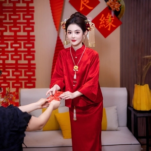 订婚礼服 套装 高端结婚礼服旗袍敬酒服连衣裙女新中式 新娘回门便装